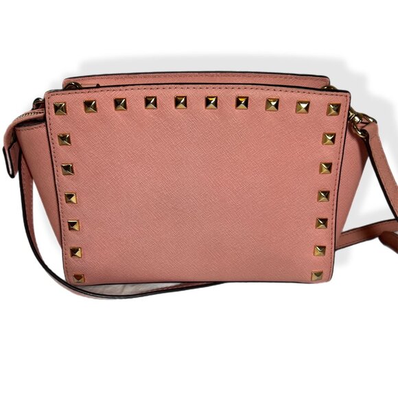 Michael Kors Pink Selma Studded Crossbody Bag Gold Accents Small - Picture 2 of 10